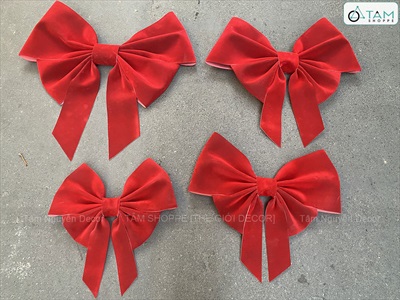 Nơ đỏ Bitis phun nhung 4 cánh - 2 lớp [Đứng form - Nhiều cỡ] PK-NO-09